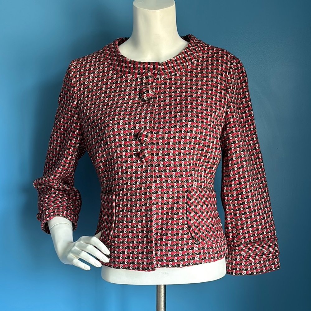 LOFT Red and Black Patterned Jacket size 10 New